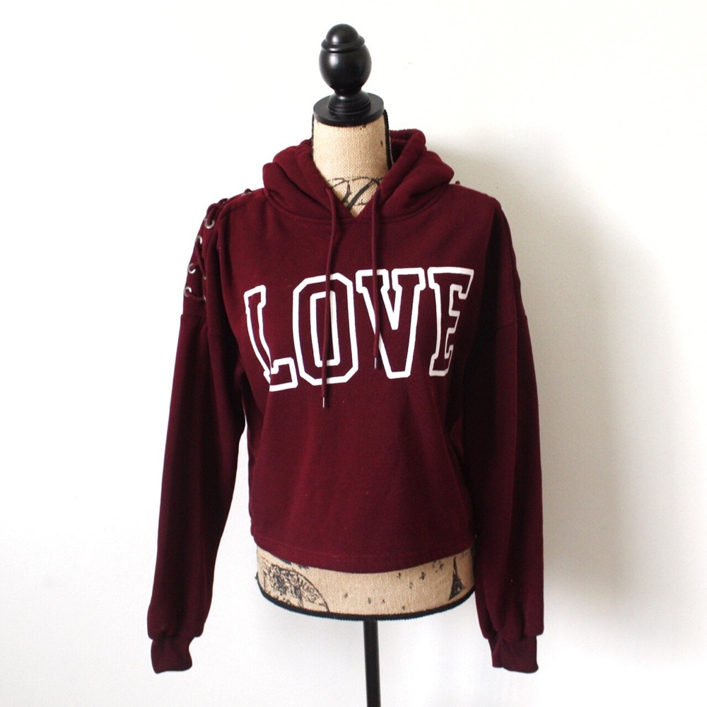 Supernova XL Junior Burgundy “LOVE” Cropped Hoodie